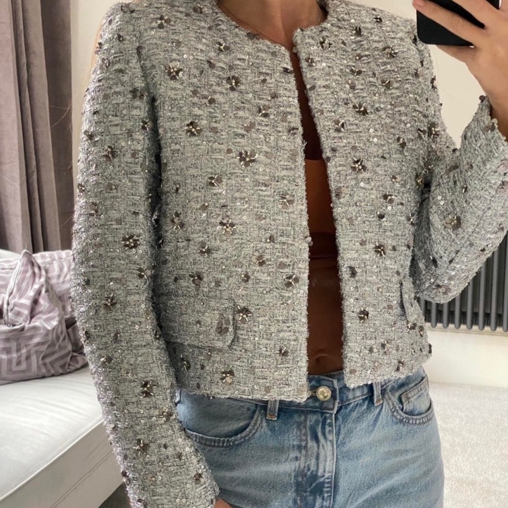 NWT Zara Silver Sequin Jacket ZW Collection - Picture 2 of 12